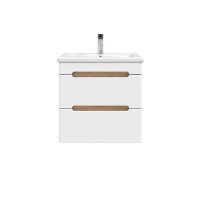 Тумба с раковиной SanStar Diva 50 подвесная, матовая белая, дуб вотан, раковина Como 50