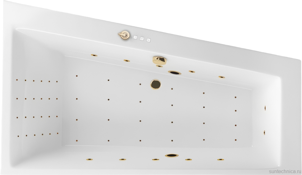 Акриловая ванна Excellent Sfera Slim Nano R 170x100 см, угловая, правая, встраиваемая, с гидромассажем, белая, асимметричная, с каркасом, со сливом-переливом, фурнитура золото