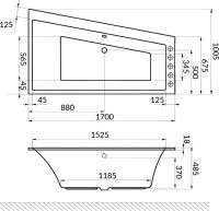 Акриловая ванна Excellent Sfera Slim Nano R 170x100 см, угловая, правая, встраиваемая, с гидромассажем, белая, асимметричная, с каркасом, со сливом-переливом, фурнитура золото