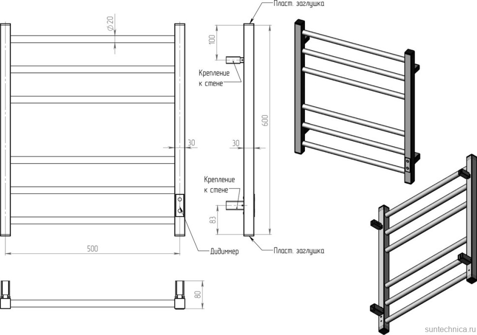 Полотенцесушитель электрический Двин S plaza neo 60х50, графит