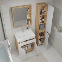 Мебель для ванной комнаты SanStar Модена 70 напольная, глянцевая белая, дуб вотан, раковина Миранда 70