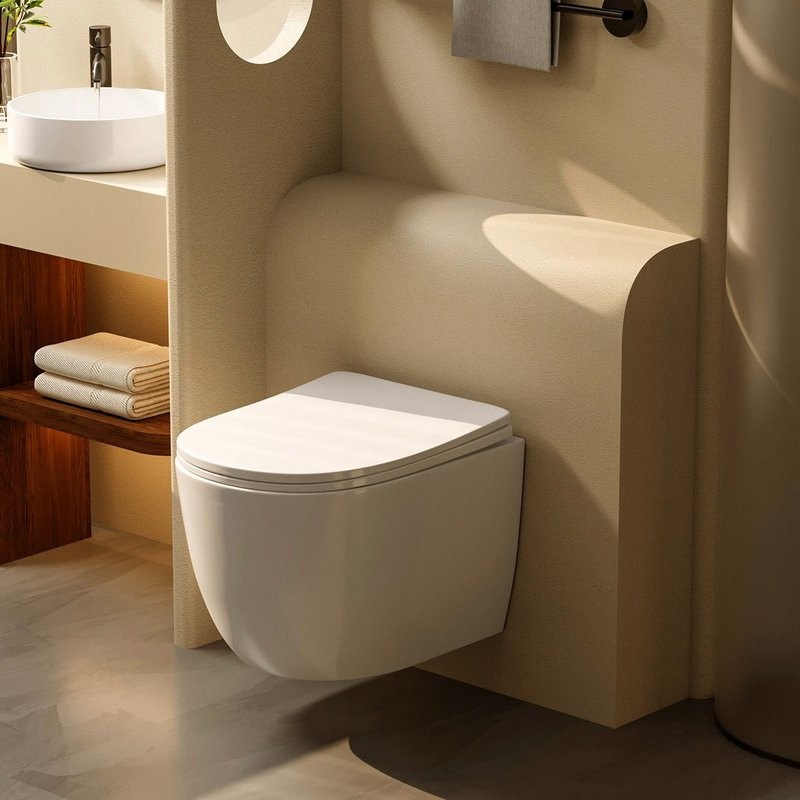 Унитаз подвесной Abber Bequem AC1100T безободковый, с микролифтом, белый