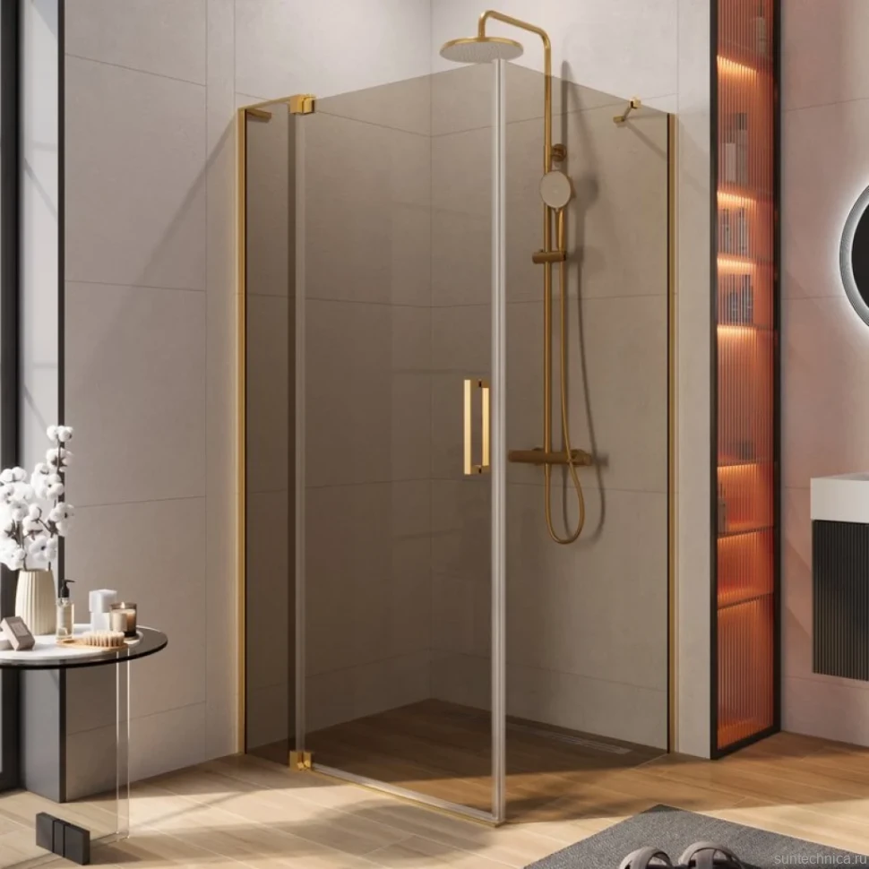 Душевой уголок Cezares Slider AH 1 100-90/100 BR BORO профиль брашированное золото, стекло бронза