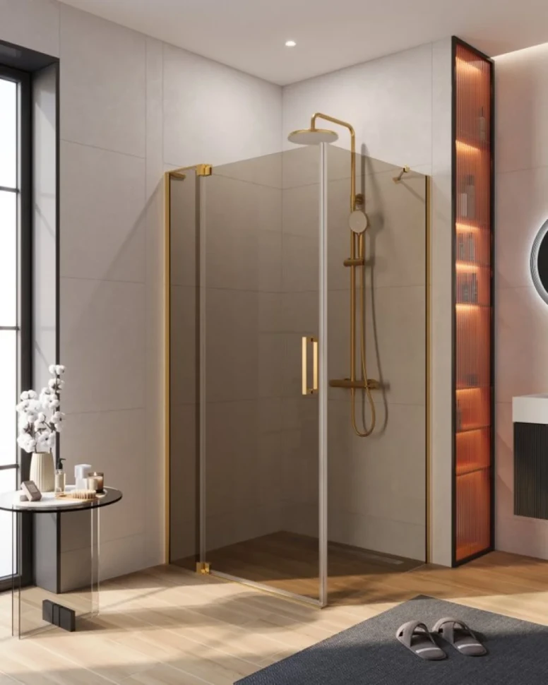 Душевой уголок Cezares Slider AH 1 100-90/100 BR BORO профиль брашированное золото, стекло бронза