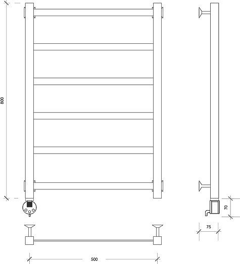 Полотенцесушитель электрический Secado Корсико 1 , 85x55 см, подключение слева, матовый черный, лесенка