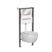 Комплект Ceramicanova Унитаз подвесной Play CN3001 безободковый, с микролифтом + Инсталляция Balance CN121002CH с кнопкой Square глянцевый хром