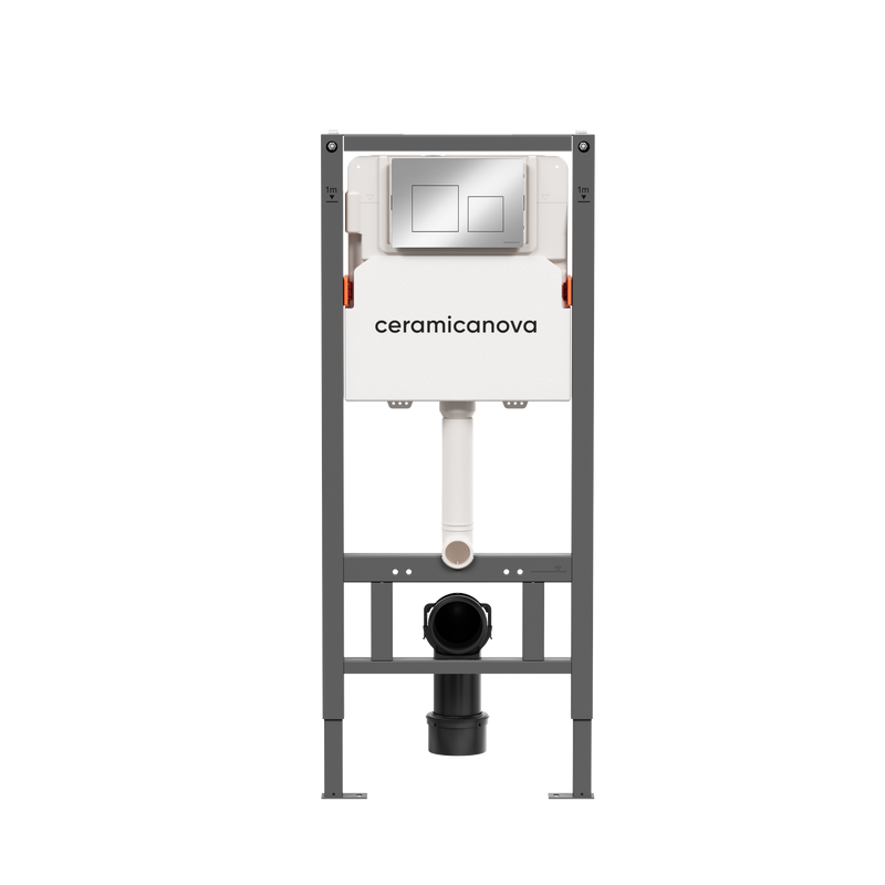 Комплект Ceramicanova Унитаз подвесной Play CN3001 безободковый, с микролифтом + Инсталляция Balance CN121002CH с кнопкой Square глянцевый хром
