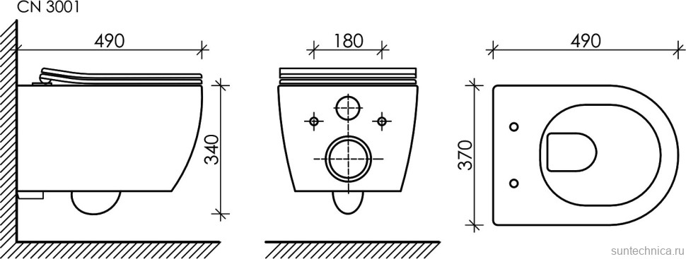 Комплект Ceramicanova Унитаз подвесной Play CN3001 безободковый, с микролифтом + Инсталляция Balance CN121002CH с кнопкой Square глянцевый хром
