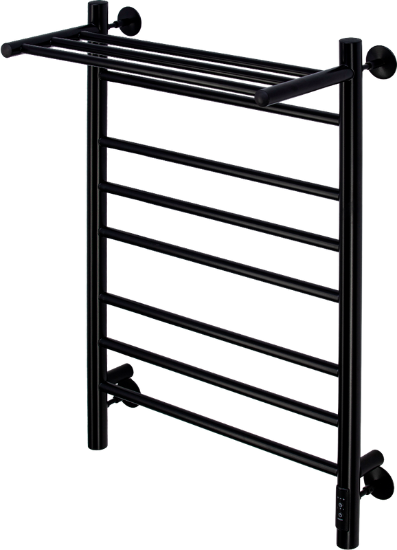 Полотенцесушитель электрический Comfysan Luce EC-8 80x45 см, подключение справа, слева, матовый черный, лесенка, из стали, с полкой