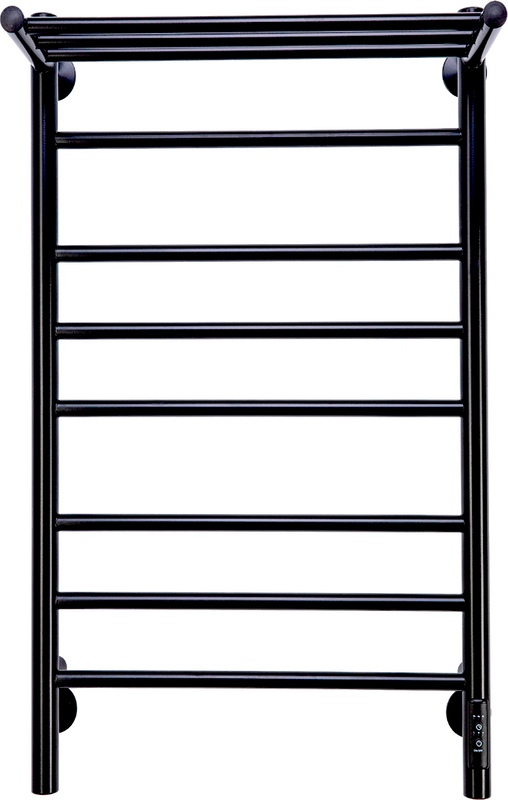 Полотенцесушитель электрический Comfysan Luce EC-8 80x45 см, подключение справа, слева, матовый черный, лесенка, из стали, с полкой
