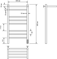 Полотенцесушитель электрический Comfysan Luce EC-8 80x45 см, подключение справа, слева, матовый черный, лесенка, из стали, с полкой