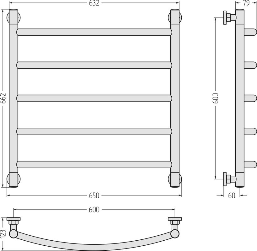 Полотенцесушитель водяной Сунержа Галант + 60x60, черный матовый