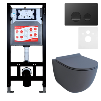 Комплект Унитаз подвесной Esbano Garcia ESUPGARCGM матовый серый + Инсталляция Fram + Кнопка ESINSLM37MB