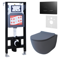 Комплект Унитаз подвесной Esbano Garcia ESUPGARCGM матовый серый + Инсталляция Fram + Кнопка ESINSLM37MB