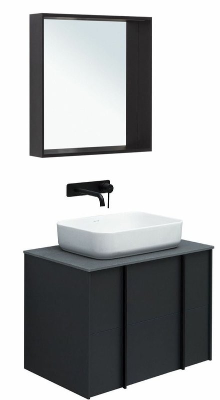 Мебель для ванной комнаты Allen Brau Reality 70 подвесная, антрацит матовый, столешница графит структ, раковина Fantasy Quad 50х36 белая матовая