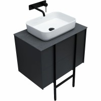 Мебель для ванной комнаты Allen Brau Reality 70 подвесная, антрацит матовый, столешница графит структ, раковина Fantasy Quad 50х36 белая матовая