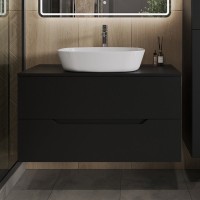 Тумба с раковиной Orange Line 100 подвесная, 2 ящика, матовая черная с раковиной B08-500W