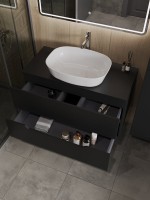 Тумба с раковиной Orange Line 100 подвесная, 2 ящика, матовая черная с раковиной B08-500W