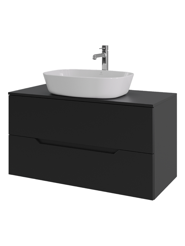 Тумба с раковиной Orange Line 100 подвесная, 2 ящика, матовая черная с раковиной B08-500W