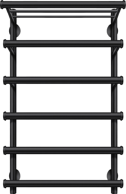 Полотенцесушитель водяной Secado Турин 6 80x55 см, матовый черный, лесенка, с полкой