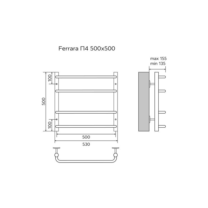 Полотенцесушитель Azario FERRARA 500/500 водяной 4 пер (1"-1/2" Полированный)