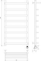 Полотенцесушитель электрический Secado Корсано 1 СП 105x55 см, подключение справа, матовый черный, лесенка, с полкой