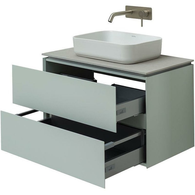 Тумба с раковиной Allen Brau Infinity 85 подвесная, папирус матовый, столешница серый структ