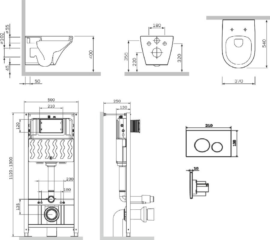 Комплект 5 в 1 AM.PM Inspire IS49001.501700 безободковый, с микролифтом