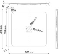 Поддон для душа Wasserkraft Dinkel 58T03 90x90, с сифоном