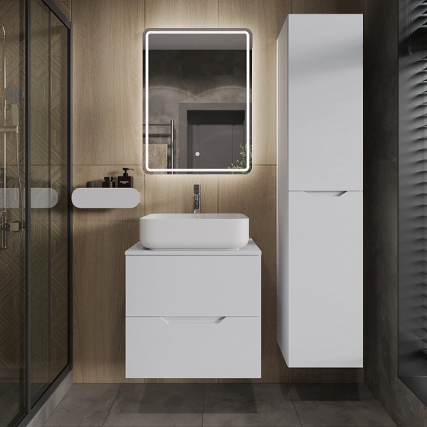 Мебель для ванной комнаты Orange Line 60 подвесная, 2 ящика, матовая белая с раковиной B05-500W