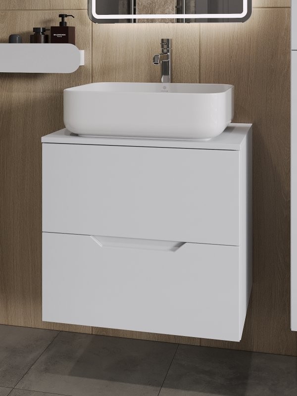 Мебель для ванной комнаты Orange Line 60 подвесная, 2 ящика, матовая белая с раковиной B05-500W