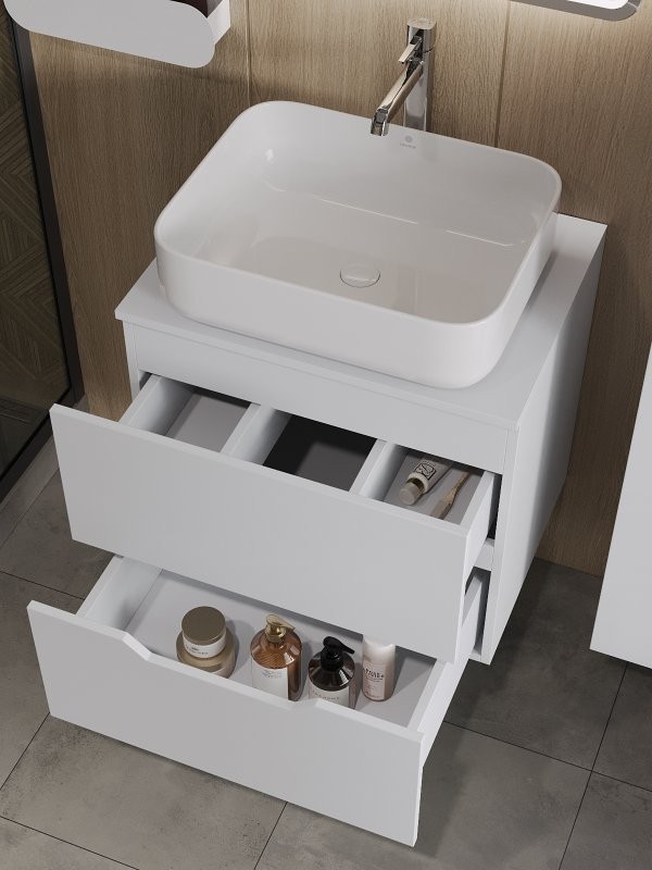 Мебель для ванной комнаты Orange Line 60 подвесная, 2 ящика, матовая белая с раковиной B05-500W