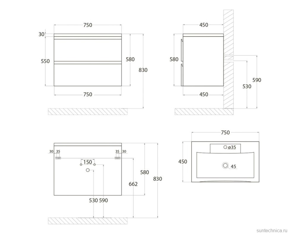 Мебель для ванной комнаты Art&Max Bianchi 75 подвесная, капучино матовый, белая раковина