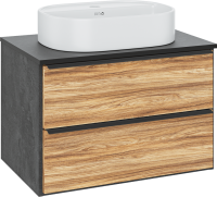 Тумба с раковиной Runo Мальта 70 подвесная, дуб, черная, раковина Nuovo 50