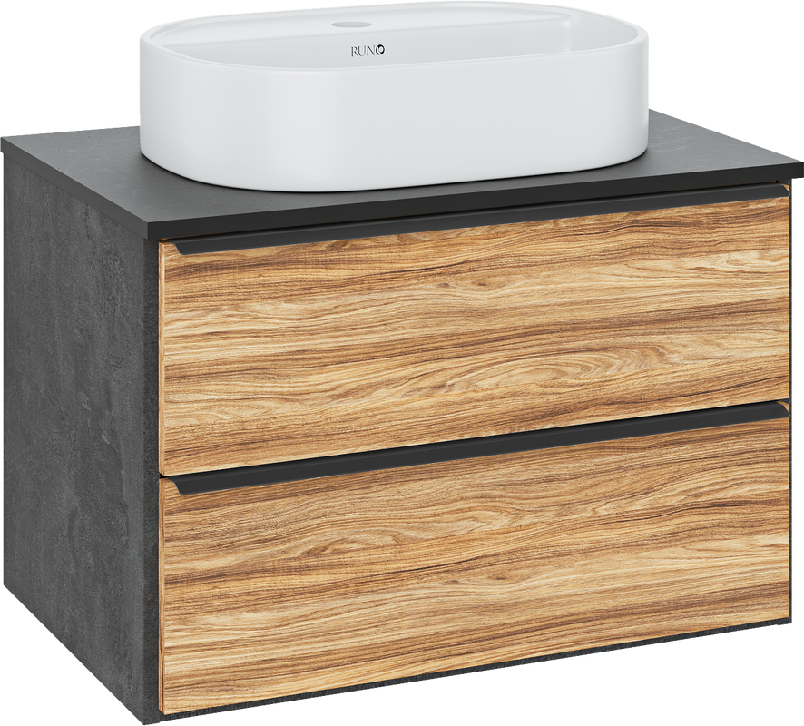 Тумба с раковиной Runo Мальта 70 подвесная, дуб, черная, раковина Nuovo 50