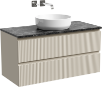 Тумба с раковиной Sancos Snob R 100 см, beige soft, столешница черный мрамор, раковина CN6022