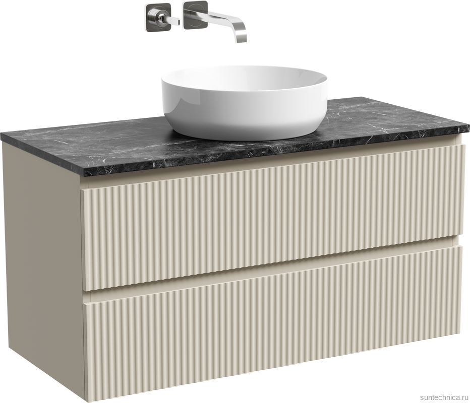 Тумба с раковиной Sancos Snob R 100 см, beige soft, столешница черный мрамор, раковина CN6022