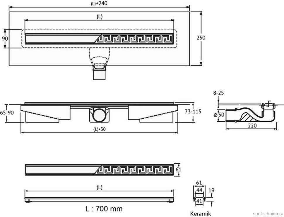 Душевой трап (лоток) Berges B1 Keramik 090118 70 см