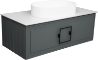 Тумба с раковиной La Fenice Cubo 100 подвесная, grigio, ручка черная, столешница белый мрамор, раковина белая матовая