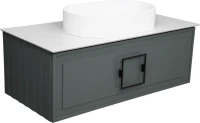 Тумба с раковиной La Fenice Cubo 100 подвесная, grigio, ручка черная, столешница белый мрамор, раковина белая матовая