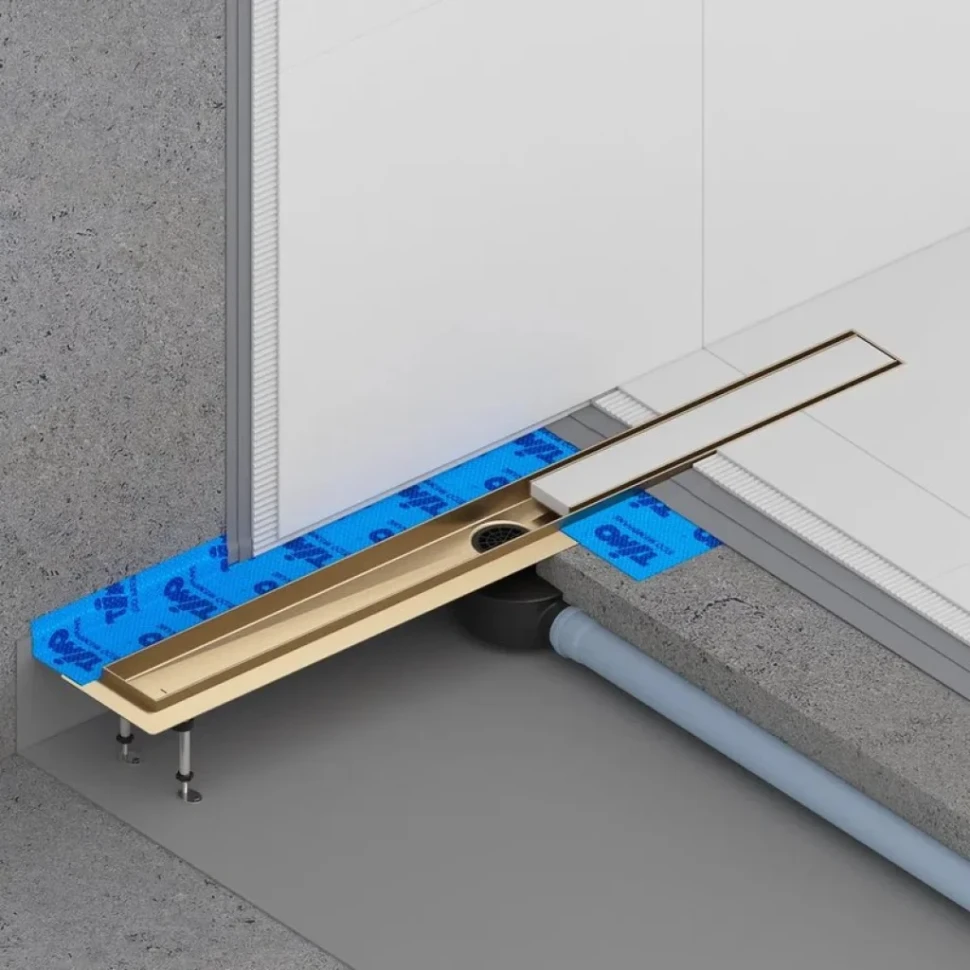 Душевой трап (лоток) Timo Drain Systems DS230209/17 900 двусторонняя панель plate под плитку, золото матовое