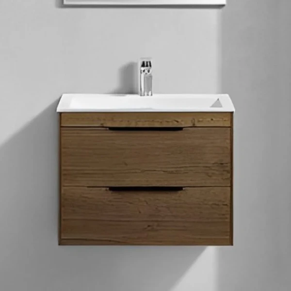 Тумба с раковиной Vincea Chiara 2D 60, 2 ящика, дуб табак, с белой раковиной