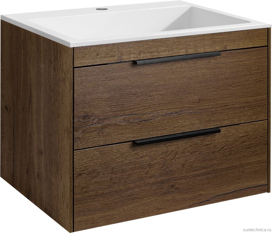 Тумба с раковиной Vincea Chiara 2D 60, 2 ящика, дуб табак, с белой раковиной