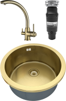 Комплект Мойка Zorg Inox PVD SZR-500-BRONZE + Смеситель Steel Hummer SH 699 BRONZE бронза + Измельчитель Bone Crusher BC 910-SL-Slim Line