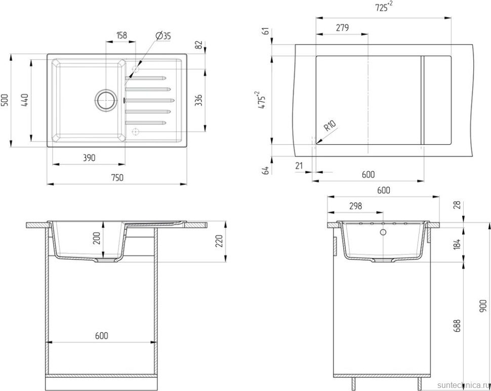 Мойка кухонная Ulgran U-400 -310 серая