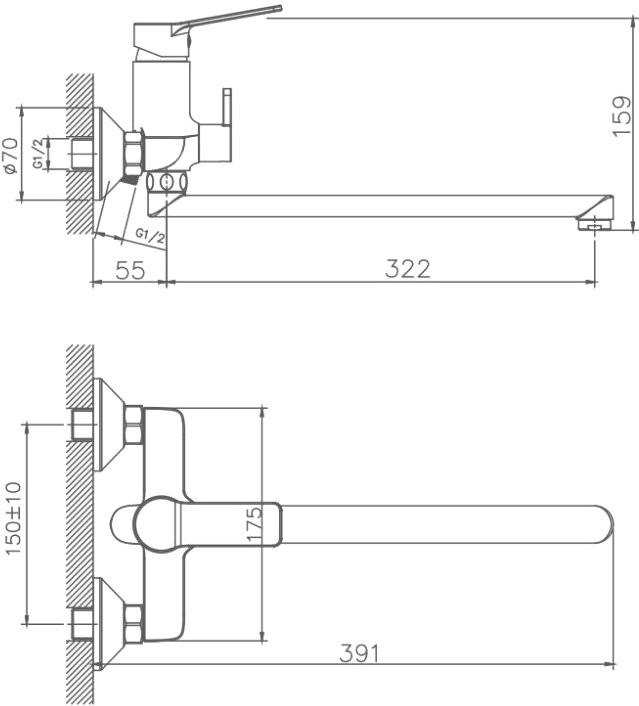 Смеситель с длинным изливом для ванны Haiba HB22559