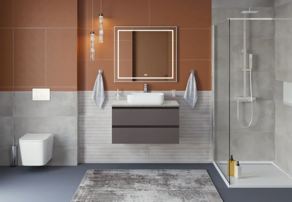 Тумба под раковину со столешницей BelBagno Kraft 90 подвесная, матовая темно-серая, столешница kep-90-mgl