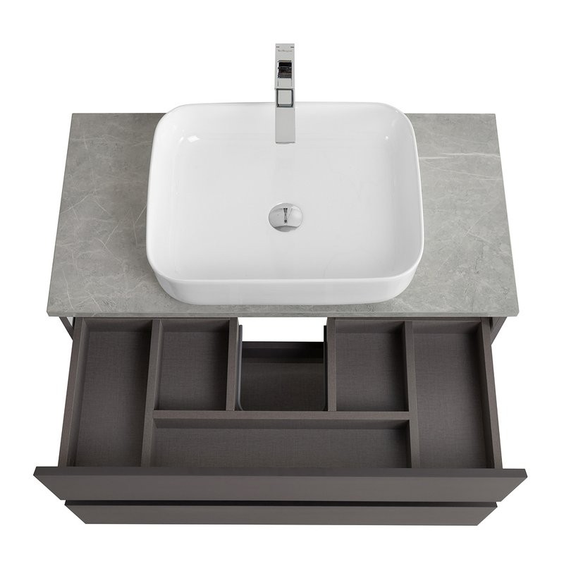 Тумба под раковину со столешницей BelBagno Kraft 90 подвесная, матовая темно-серая, столешница kep-90-mgl