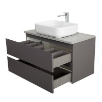 Тумба под раковину со столешницей BelBagno Kraft 90 подвесная, матовая темно-серая, столешница kep-90-mgl