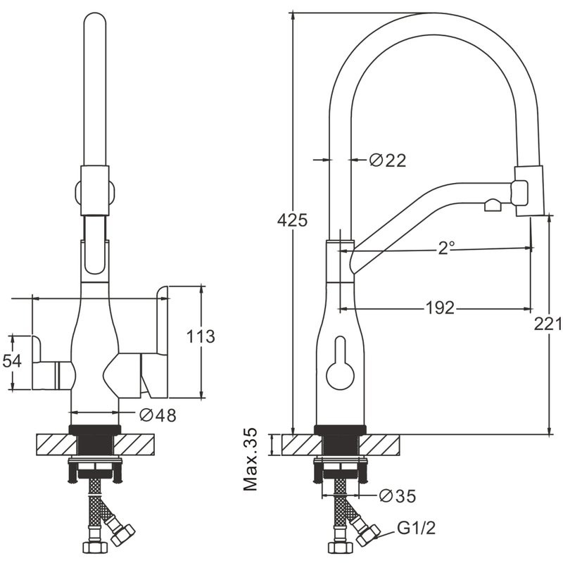Смеситель для кухни BELZ B78815-5 с гибким изливом, брашированное золото